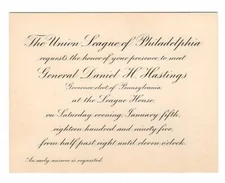 1895 Union League Invitation General Daniel Hastings Pennsylvania Governor