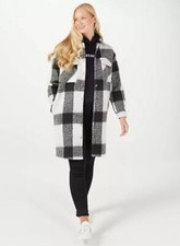 Badgley Mischka Brushed Plaid Longline Shacket Grey/white Size Large
