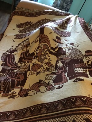 Thanksgiving ''Give Thanks'' 1994 Tapestry Throw Blanket