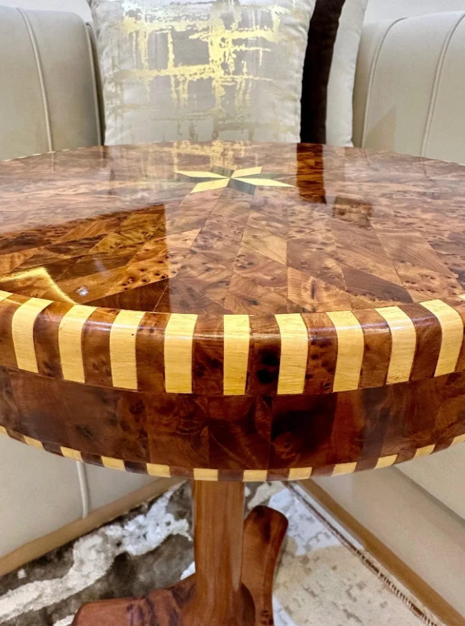 Luxury Coffee Table | Moroccan Round Thuya Lemon Wood Inlay Table - Image 2 of 4
