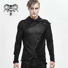 Men's Gothic Asymmetry Top Punk Rock Stage Performance Splicing Long Sleeve Tees