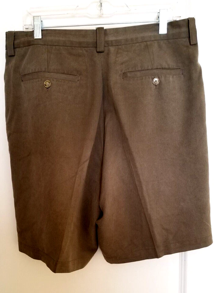 Men's Tommy Bahama Size 36 Deck Shorts Pleated Chino 100% Silk Khaki Olive — 第 2/4 张图片