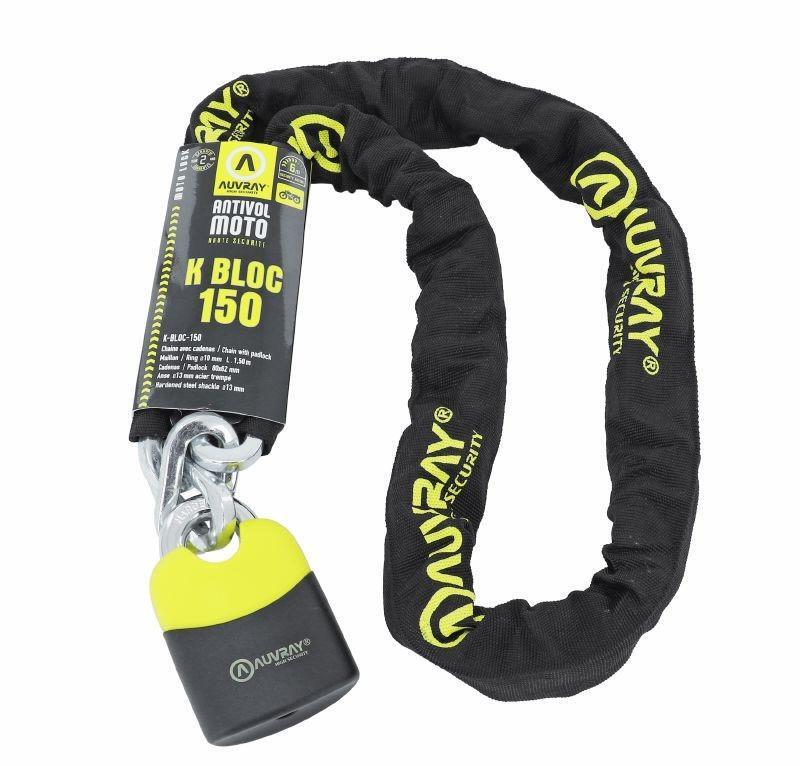 Antivol chaine K-Block Auvray 1,50m avec cadenas 74x112mm noir