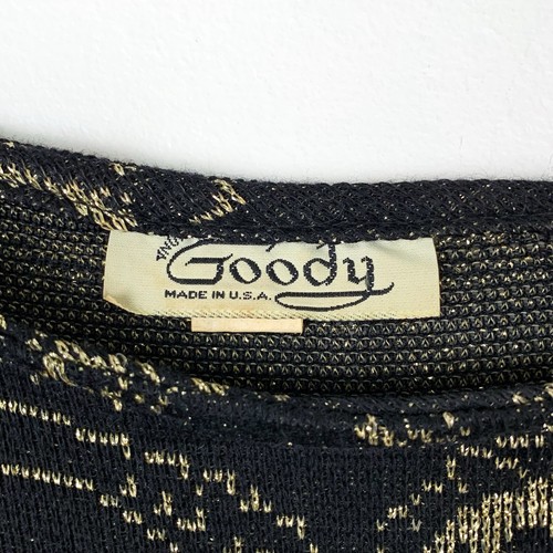 70s/80s metallic paisley sweater dress by Goody black & gold knit vintage medium - Picture 3 of 5