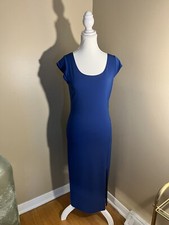 Body Central Royal Blue Cap Sleeve Split Bodycon Dress Stretchy Mob Wife READ