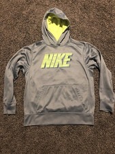 Nike Therma Fit Youth Boys Grey light green Hoodie Sweater Large