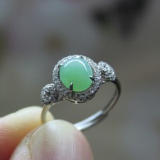 Size 6 1/2 CERTIFIED Natural Grade A Untreated Icy Green Jadeite JADE S925 RING