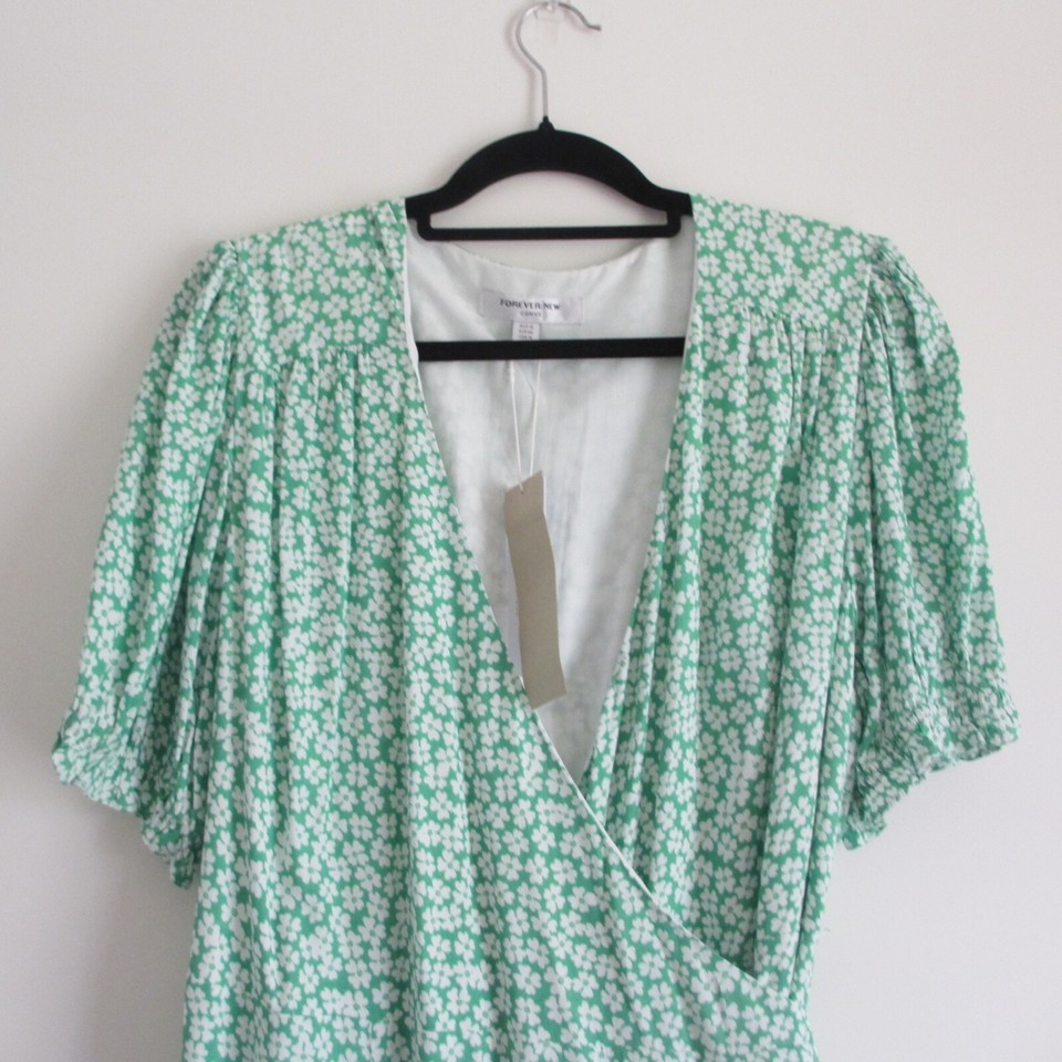 FOREVER NEW CURVE Womens Dress Size 18 Harvey Wrap Skater Green Floral