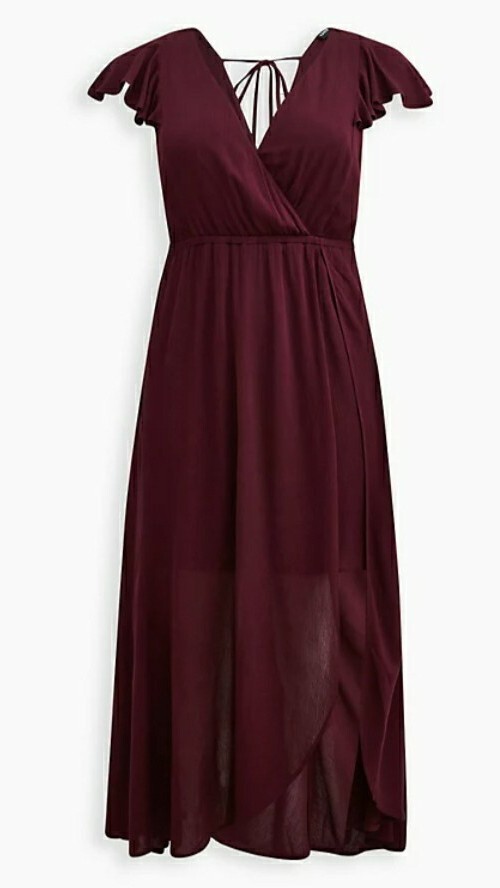 TORRID WALK THROUGH MAXI DRESS - CRINKLE GAUZE WINE size 2(18-20)