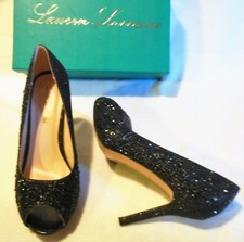 NIB Lauren Lorraine Paula-2 Black Sparkle 4" heel Peep toe MSRP 109  Sz 8.5 M