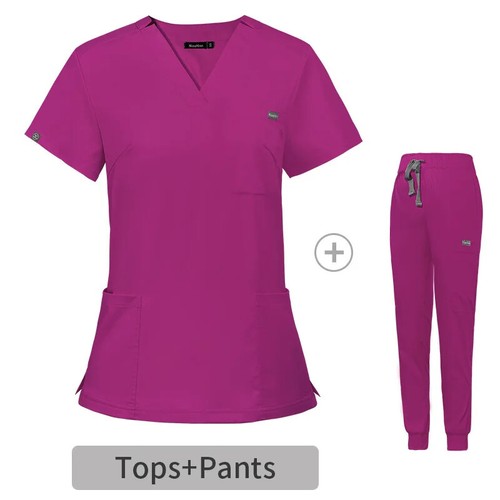 Scrubs Uniform Tops+Pants Nursing Uniform Women Pet Shop Doctor Scrub Workwear - Picture 30 of 32