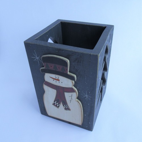 Rustic Snowman Christmas Tree Wooden Candle Box (Holder Kitsch Ohio Wholesale) - Picture 2 of 8