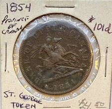 Jeton Penny Bank Banque du Haut-Canada 1854 ~ jeton St. George et tueur de dragons