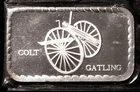 1 Troy Ounce Silver Bar .999 pure, COLT Gatling Gun