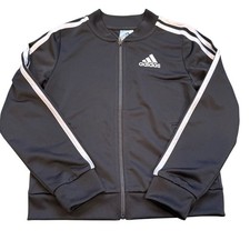 Kids Adidas Track Jacket Black White 3 Stripe Zip Up Size M 10 12