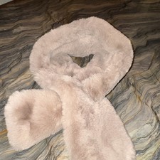 Women  s Beige Faux Fur Scarf Stole Wrap Solid Pattern Soft Faux Fur Look