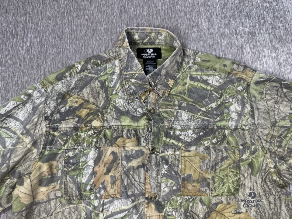 MOSSY OAK Camo Shirt Mens Large Obsession Hunting Button Performance Lightweight - Image 2 of 4