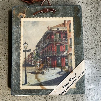 Antique New Orleans Art on 175 Yr Old Slate Roof Tile Vieux Carre' 7''x5.5''