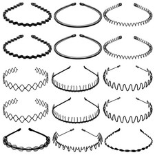 15 PCS Fashion Teeth Metal Headbands - Black Wavy Hair Bands Non-slip Unisex ...