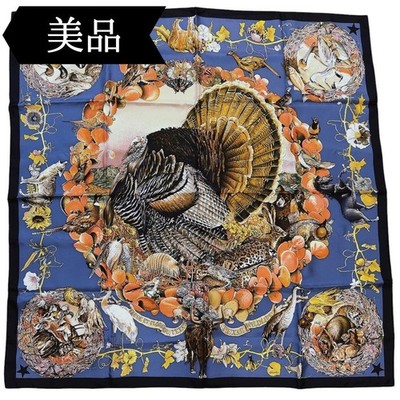 HERMES FAUNE ET FLORE DU TEXAS WILDLIFE Scarf Carre 90 Blue NoTag Auth Used JP