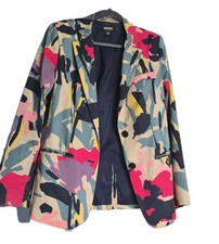DKNY Women  s Multicolor Abstract Button-Front Blazer Jacket Lined Pockets 6