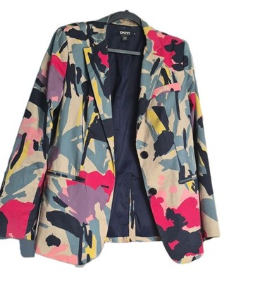 DKNY Women s Multicolor Abstract Button-Front Blazer Jacket Lined Pockets 6