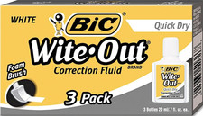 BIC Wite-Out Quick Dry Correction Fluid, 20 Ml, White, Easy 3-Count Pack Reduc