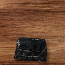 Vintage Black Mesh Evening Bag Gold Trim Chain Strap Clutch Purse Party Prom
