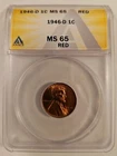 1946-D ANACS MS 65 RED CERTIFIED LINCOLN WHEAT CENT PENNY