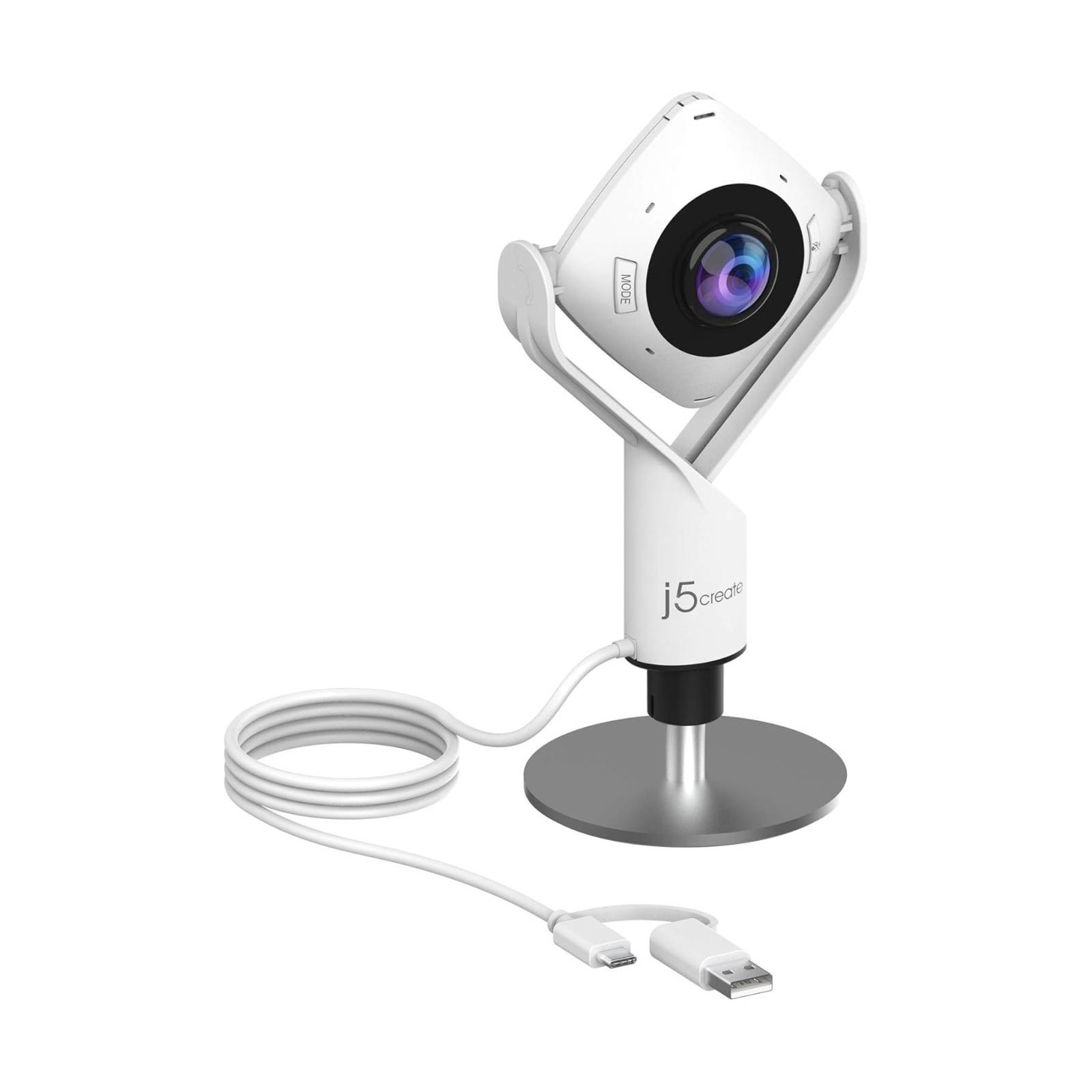 j5create JVCU360 360 Degree All Around Webcam 1080p USB-C White and Black
