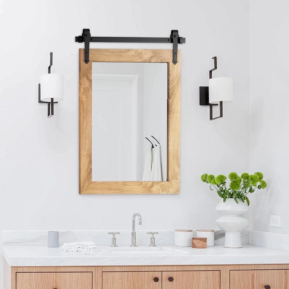 Rustic Wood Framed Mirror 18"x24" Farmhouse Decor - Image 3 of 4