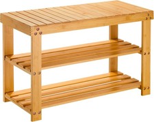 Image of 3Tier Shoe Rack Seating Bench Hallway Storage Organiser Holder Stand Bamboo