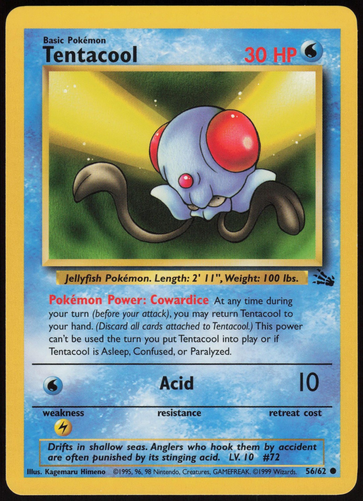 Tentacool 56/62 Common Fossil Pokemon Near Mint