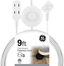 Extension Cord with Footswitch 3 Outlets 9ft Power Strip White ETL Listed for