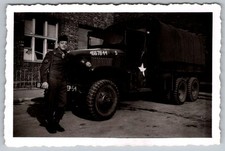 Vtg B W Snapshot WWII US Soldier Army Truck Berlin Germany Military Uniform