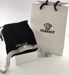 Luxury Versace Men's Silver Steel Chain Bracelet With Box