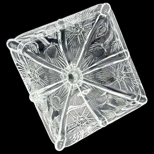 EAPG 1911 Quadratisch HIGBEE Glas Delta getäfelt DISTEL bedeckt BUTTER Schale mit Fuß - Bild 9 von 9