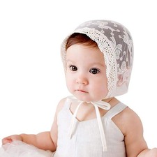 Infant Bucket Sun Hat Bow Full Lace Flower Bonnet Child Hat   Ivory White