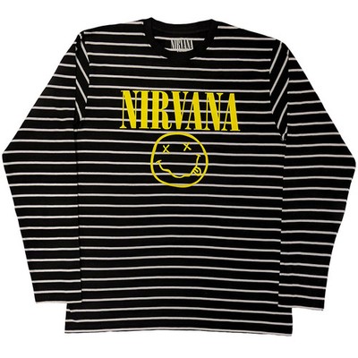 Nirvana Sweatshirt: gelb Happy Face gestreift (schwarz & weiß) OFFIZIELL NEU