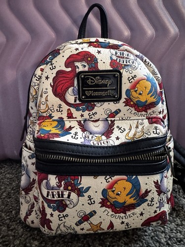 Rare The Little Mermaid Ariel Tattoo Print faux Leather Mini Backpack