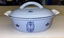 VTG Delft Blue Tulip DRU Holland OVAL Casserole Enamelware Baking Dish W/Lid #20