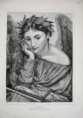 Original alter antiker Druck Portrait schöne Frau Dame Musik Kopf-Kleid