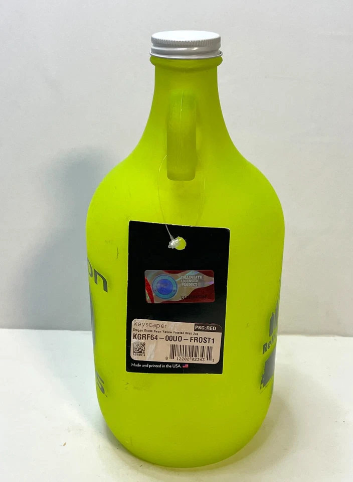 Jarra Growler de fútbol americano NCAA Oregon Ducks 64 oz vidrio llavero esmerilado amarillo neón Foto 2 de 4