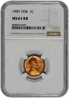 1909 VDB 1c Lincoln Wheat Cent NGC Graded MS 63 RB in New Holder
