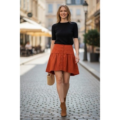Ulla Johnson Chic Burnt Orange 100% Cotton Poplin Tiered Mini Skirt NWOT $348