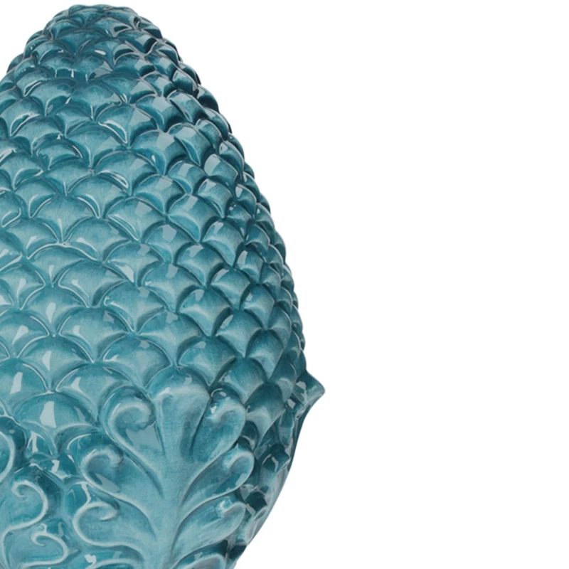 Pigna Decorativa Blu Petrolio in Ceramica Artigianale Portafortuna Piccola H 35, fotografia 9 di 9