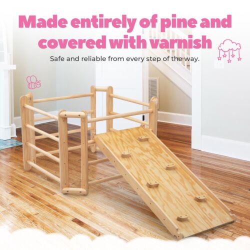 Juguete Montessori de madera para bebé niño pequeño gimnasio de madera interior con rampa de escalada - Imagen 4 de 8
