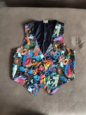 Vintage Basic Editions Halloween Trick Treat Ghosts Black Vest V Neck One Size 