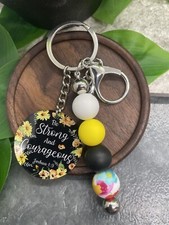 4" Silver-Tone Silicone Beaded Charm Scripture Keychain New Free Ship A4101