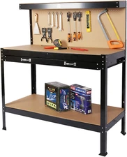 Carbon steel Work Bench w/Drawers Wood Garage Workbench Peg Board&Storage Shelf